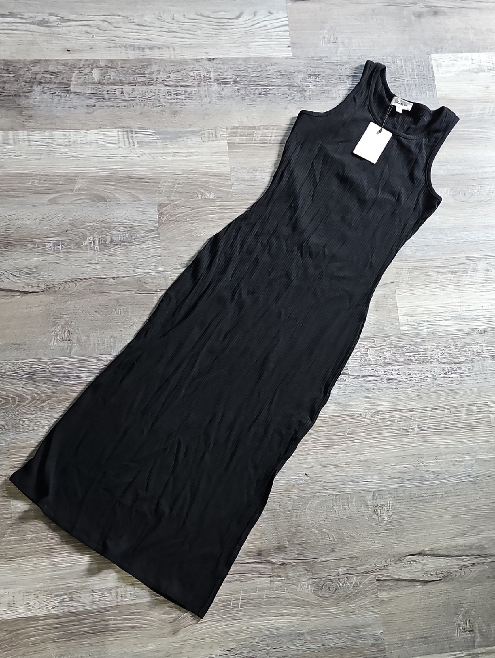 NWT Sugarlips Black Ribbed Midi Dress Small Sleeveless Bodycon Side Slit